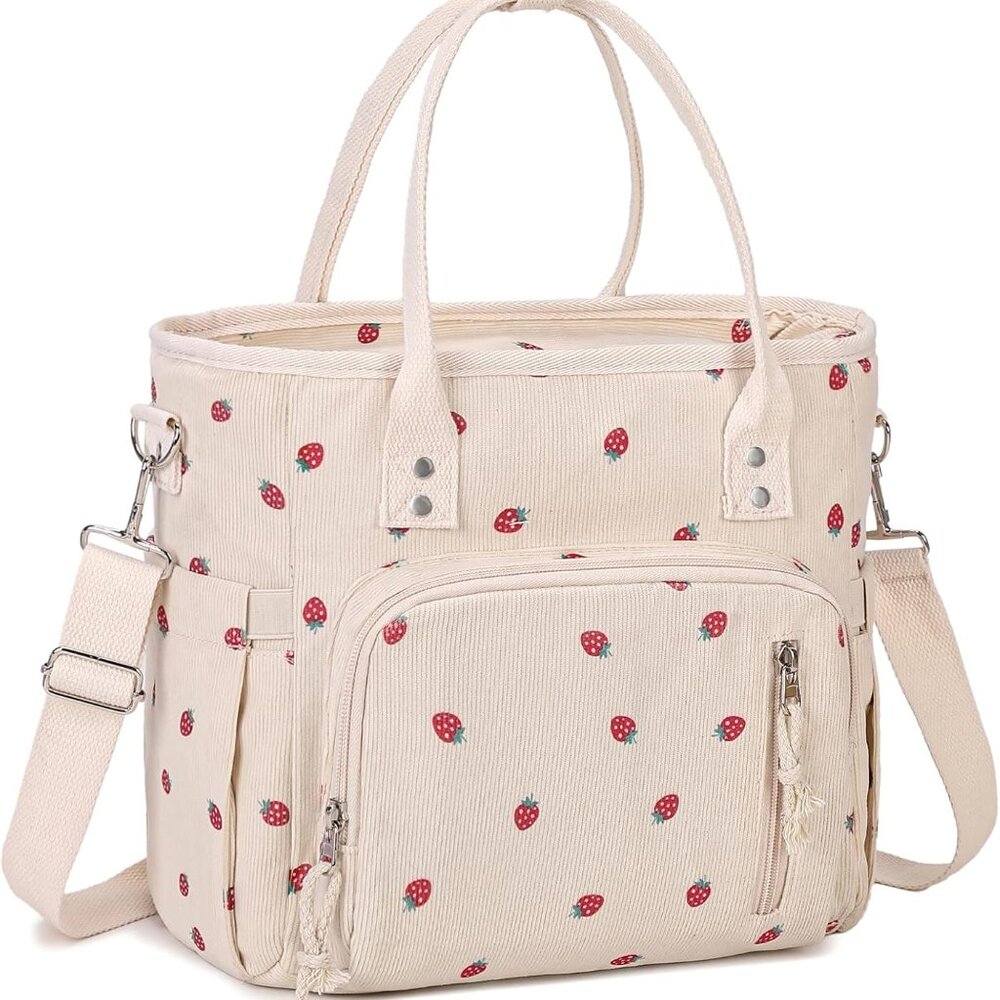 Lunch Bag for Women Men - Corduroy Lunch Tote Bag Reusable Insulated Lunch Box A